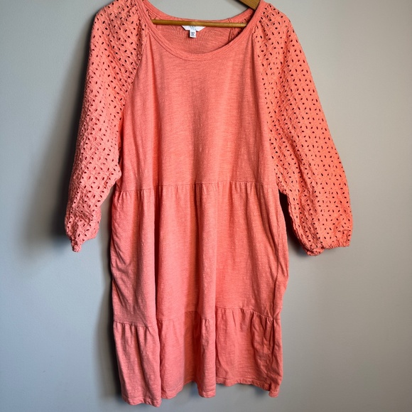 Time and Tru 3/4 Eyelet Sleeve Tiered Top Salmon Peach Size XXXL (22) Summer - Picture 1 of 14